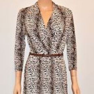 TART Brown Black Stretchy Knit Faux Wrap Dress